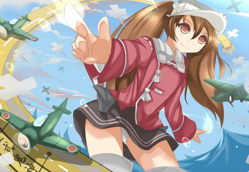 bad_id bad_pixiv_id brown_eyes brown_hair highres kantai_collection long_hair marionette_(excle) ryuujou_(kantai_collection) solo twintails visor_cap