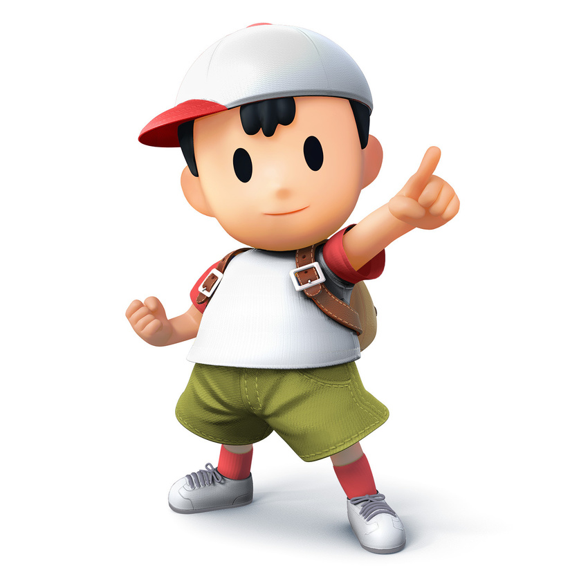 1boy backpack bag black_eyes black_hair earthbound hat looking_at_viewer mother_(game) mother_2 ness official_art photoshop shorts super_smash_bros.