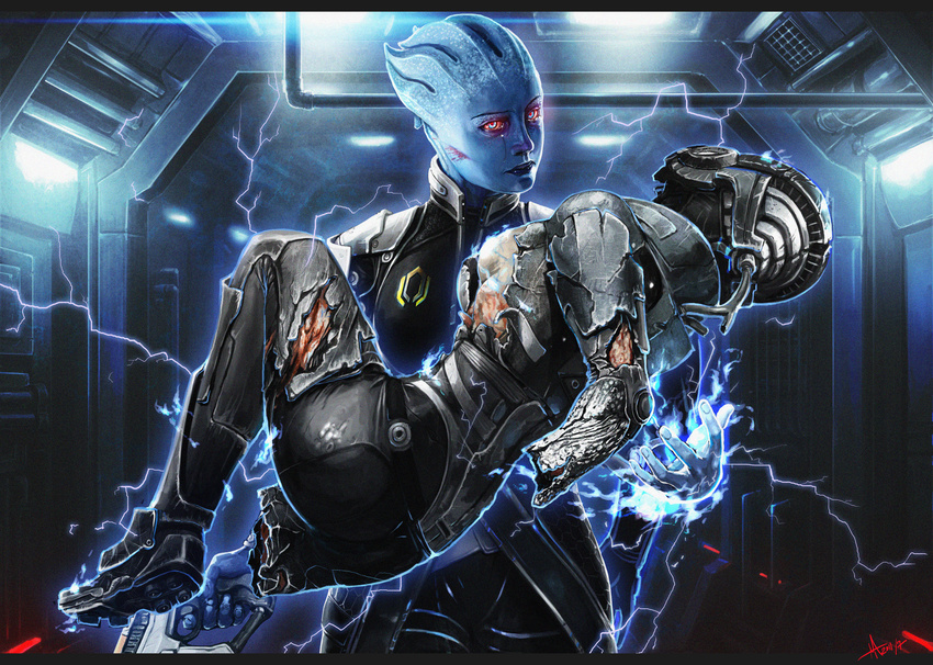 absurdres alien amputee armor asari ass bad_end blood blue_skin broken_armor carrying cerberus commander_shepard commander_shepard_(female) corpse death double_amputee electricity glowing glowing_eyes gun handgun helmet highres injury liara_t'soni lightning m-5_phalanx mass_effect maya_sawamura_anderson md5_mismatch multiple_girls princess_carry red_eyes resized signature tears torn_clothes unconscious upscaled weapon what_if