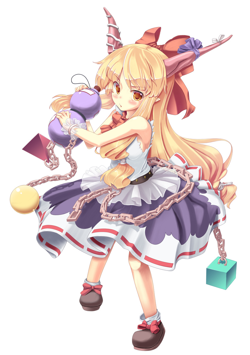 absurdres bad_id bad_pixiv_id blonde_hair bow chain colorized gourd hair_bow highres horns ibuki_suika long_hair pointy_ears solo touhou umumu_(pilcre) vi_(ena0930) wrist_cuffs yellow_eyes