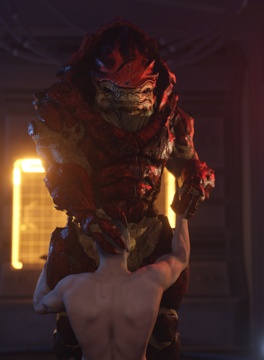 3d_(artwork) alien big_penis cheap-wazoo commander_shepard digital_media_(artwork) duo erection fellatio genitals hand_holding hi_res holding_head huge_penis human human_on_humanoid humanoid humanoid_genitalia humanoid_penis interspecies kneeling krogan male male/male male_penetrated male_penetrating male_penetrating_male mammal mass_effect muscular muscular_male not_furry nude oral oral_penetration penetration penile penis sex urdnot_wrex