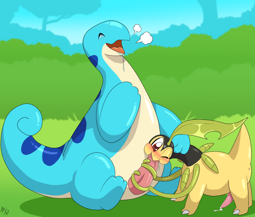 bodily_fluids cum dragon duo feral fuf genital_fluids genitals hi_res male male/male masturbation nicobay nintendo oral pal_(species) palworld penis penis_in_mouth pokemon relaxaurus