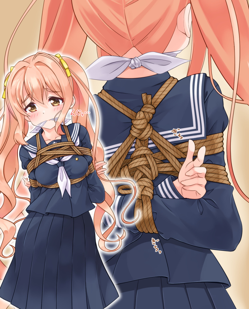 bdsm bondage bound cleave_gag cloth_gag gag gagged highres idolmaster idolmaster_cinderella_girls idolmaster_cinderella_girls_starlight_stage improvised_gag mukanata restrained saionji_kotoka shibari