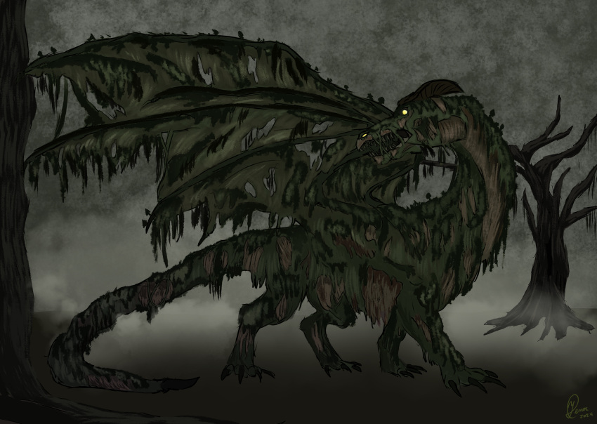 absurd_res ambiguous_gender concept_art dead_tree decay dragon eymess feral fog glowing glowing_eyes hi_res horn mold_(fungus) mythological_creature mythological_scalie mythology plant rotten_flesh scalie secrets_of_uncrom solo tail teeth tree uncrom undead visha wings yenocwolf