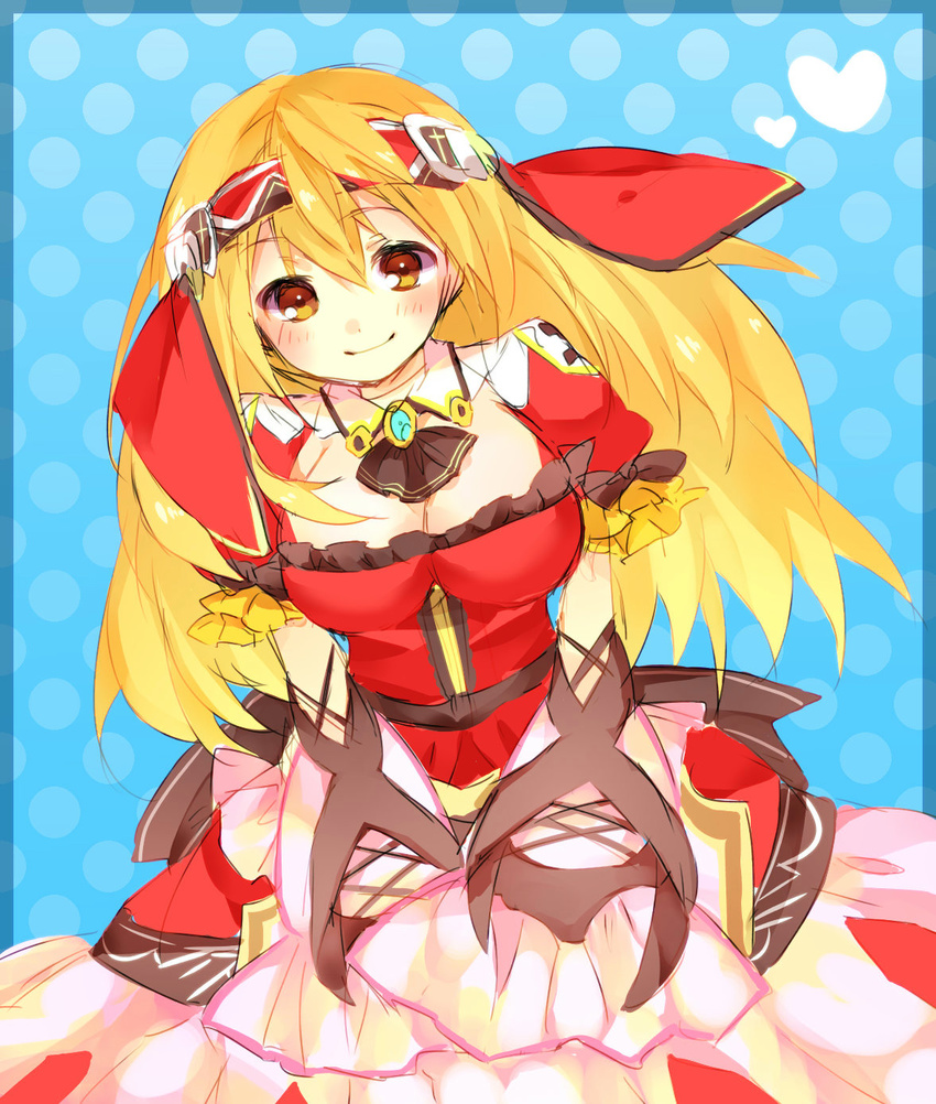 1girl artist_request bernadette_(chain_chronicle) blonde_hair breasts brown_eyes chain_chronicle cleavage large_breasts long_hair smile solo