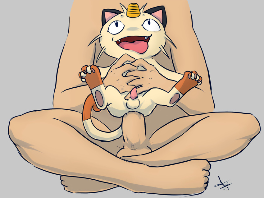 a_cat_is_fine_too anal anal_penetration anthro aogami balls bestiality carrying cat crosslegged duo faceless_male feline feral gay human interspecies male mammal meowth nintendo nude penetration penis plain_background pok&eacute;mon pok&eacute;philia sex sitting size_difference spread_legs spreading torso_grab video_games