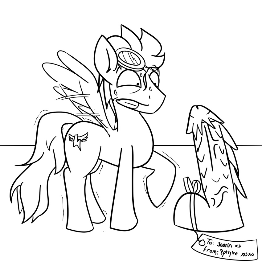 balls black_and_white cutie_mark dildo dragon_dildo english_text equine eyewear feral friendship_is_magic glasses horse male mammal monochrome my_little_pony pony sex_toy soarin_(mlp) solo sweat teeth text unknown_artist wide_eyed wing_boner wings wonderbolts_(mlp)