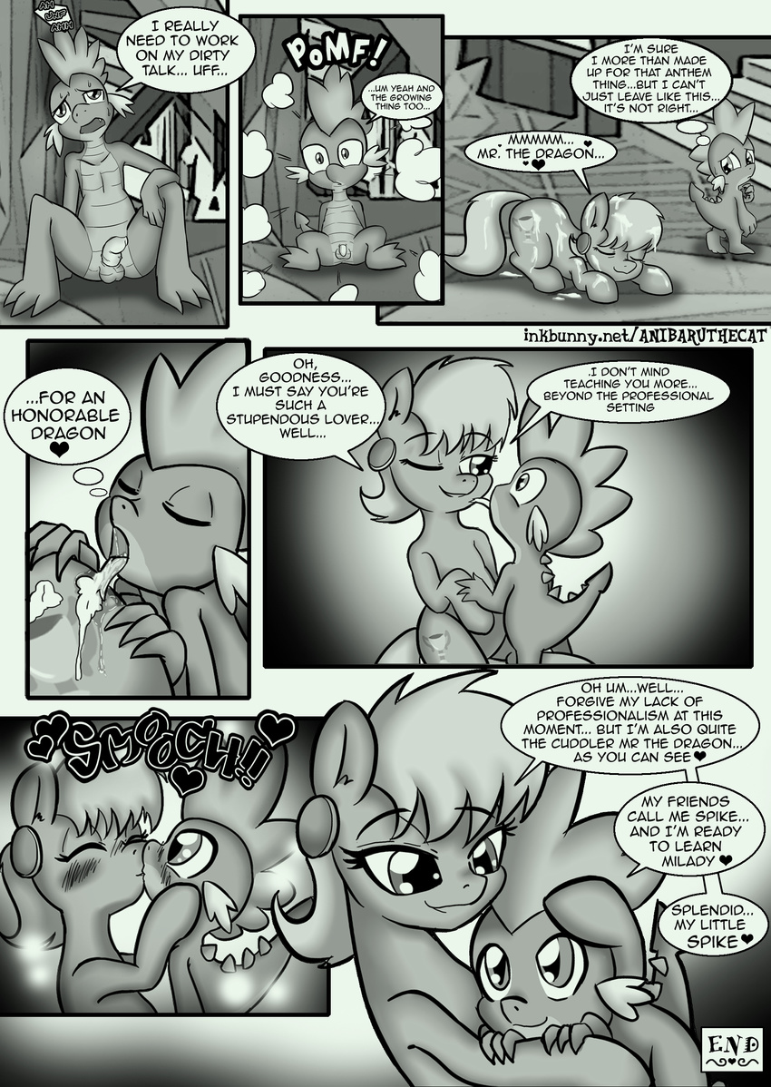 2015 affection age_difference anibaruthecat balls blush comic cub cum cum_in_hair cum_on_back cutie_mark dialogue dragon duo english_text equine eyes_closed female friendship_is_magic hair happy horse kissing licking male mammal monochrome ms_harshwhinny_(mlp) my_little_pony one_eye_closed open_mouth penis pony scalie sitting smile spike_(mlp) spread_legs spreading straight sweat text tongue tongue_out young