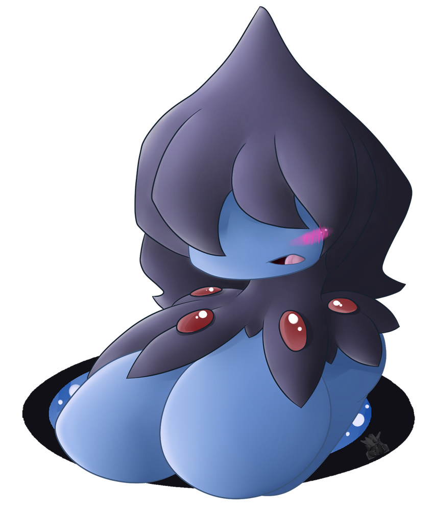 2013 anthro big_breasts black_skin blue_skin blush breasts bust cute deino female latiar nintendo plain_background pok&eacute;mon pok&eacute;morph red_skin solo tongue video_games