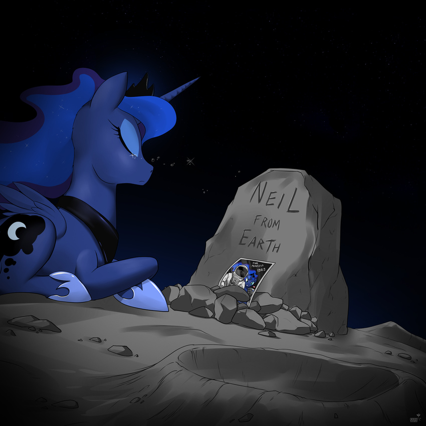 cartoon crying dead doom13 equine female feral friendship_is_magic grave horn human male mammal my_little_pony neil_armstrong princess_luna_(mlp) sad tears winged_unicorn wings
