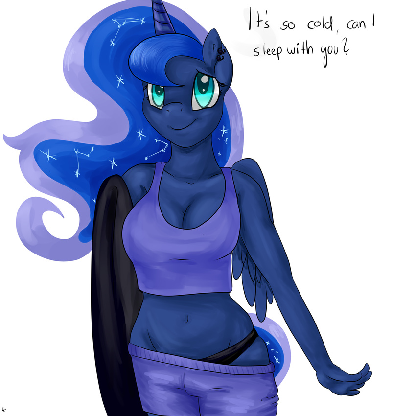 2015 alpha_channel anthro big_breasts breasts cleavage clothed clothing cute english_text equine female friendship_is_magic horn lisa400 mammal my_little_pony princess_luna_(mlp) solo text winged_unicorn wings