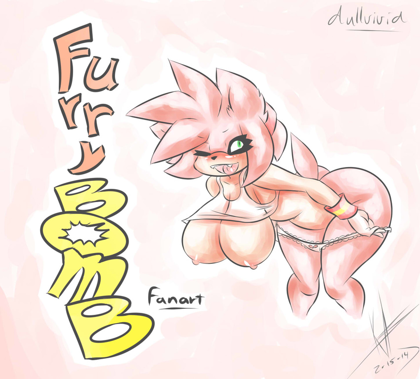 amy_rose big_breasts big_butt breasts butt dullvivid female furry_bomb hanging_breasts huge_breasts nipples nude one_eye_closed sega solo sonic_(series) sonic_the_hedgehog undressing wink