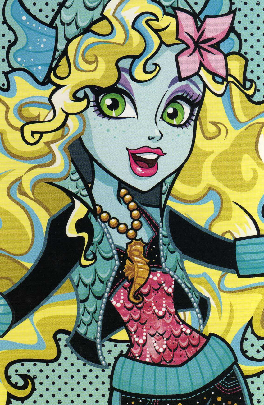 blonde_hair female freckles green_eyes hair lagoona_blue lips looking_at_viewer monster monster_girl monster_high necklace not_furry official_art pink_lips solo