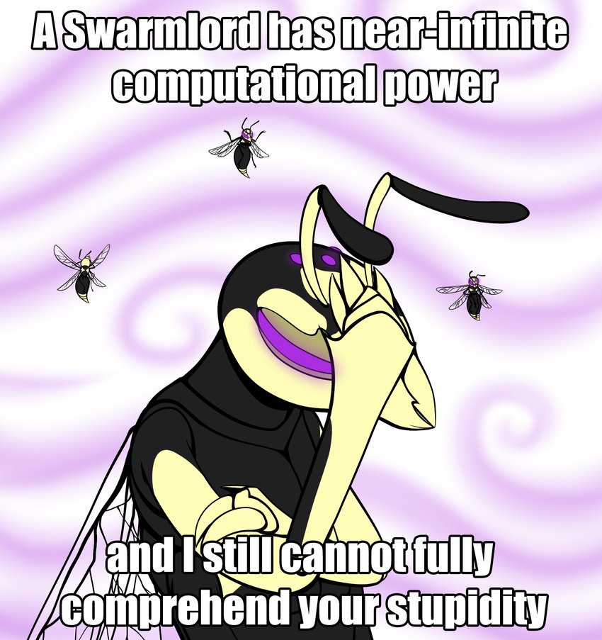 abstract_background actini ambiguous_gender anthro arthropod english_text facepalm feral hornet image_macro insect looking_at_viewer ratte reaction_image text wasp