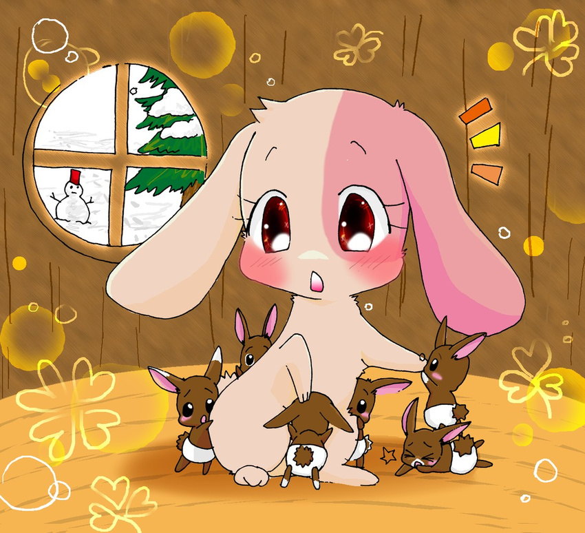 anthro baby blush brown_fur eyelashes female fur gaku's_baby_brothers happy_happy_clover kale's_baby_brothers lagomorph long_ears male mallow mammal meru pixiv rabbit sayuri_tatsuyama snow snowman straight unknown_artist winter young