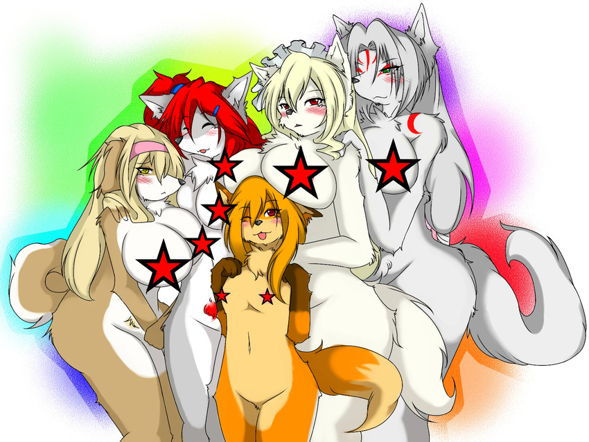 alamode amaterasu anthro bonnet canine chubby creative_censorship deity digital_media_(artwork) dog female fox group mammal pubes tongue tongue_out video_games yus-ts ōkami