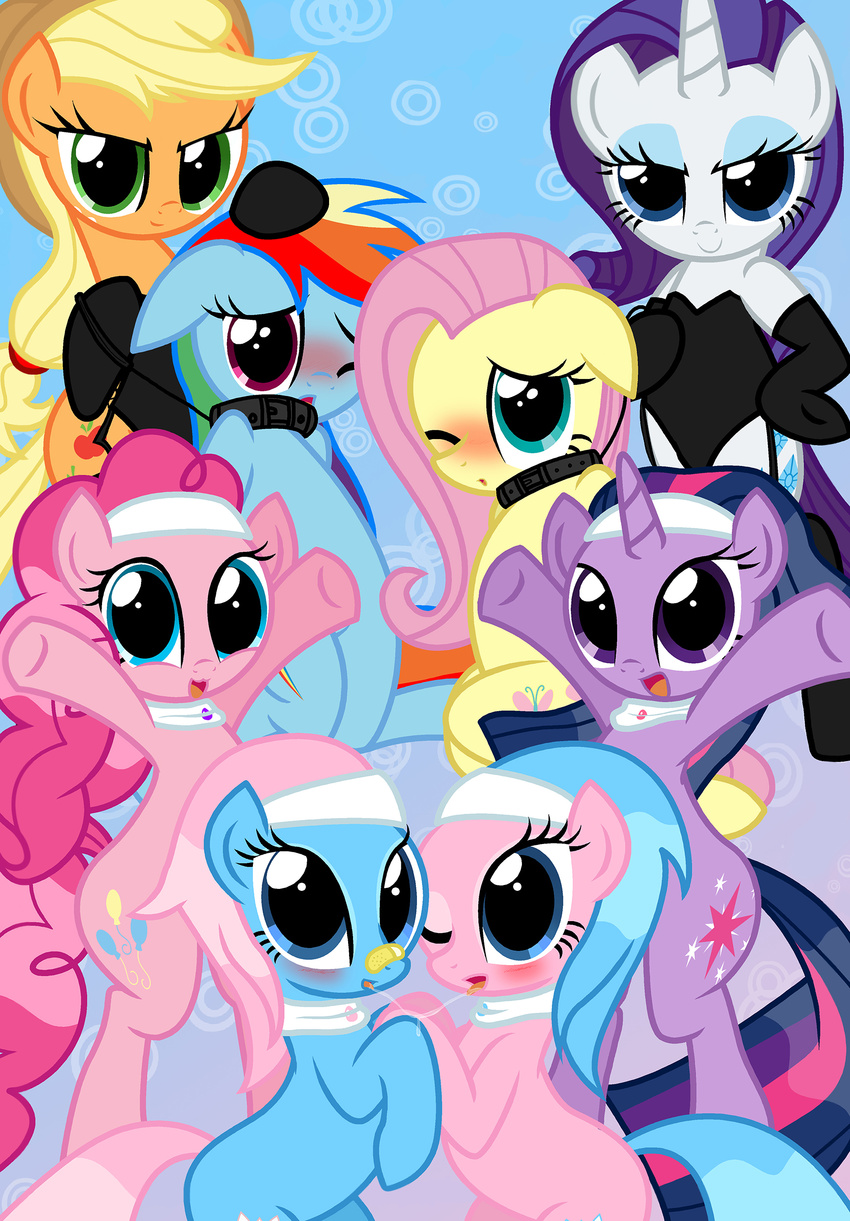 aloe_(mlp) applejack_(mlp) blonde_hair blue_eyes blue_fur blue_hair blush boundage clothing collar comic comic_cover cover cover_art cutie_mark digital_media_(artwork) domanatrix drooling earth_pony edit equine female feral fluttershy_(mlp) freckles friendship_is_magic fur green_eyes group hair hat hi_res hooves horn horse incest leash long_hair looking_at_viewer lotus_(mlp) mammal multicolored_hair my_little_pony open_mouth pegasus pink_fur pink_hair pinkie_pie_(mlp) pony purple_eyes purple_fur purple_hair pyruvate rainbow_dash_(mlp) rainbow_hair rarity_(mlp) saliva sibling smile tongue tongue_out twilight_sparkle_(mlp) unicorn white_fur wings yellow_fur