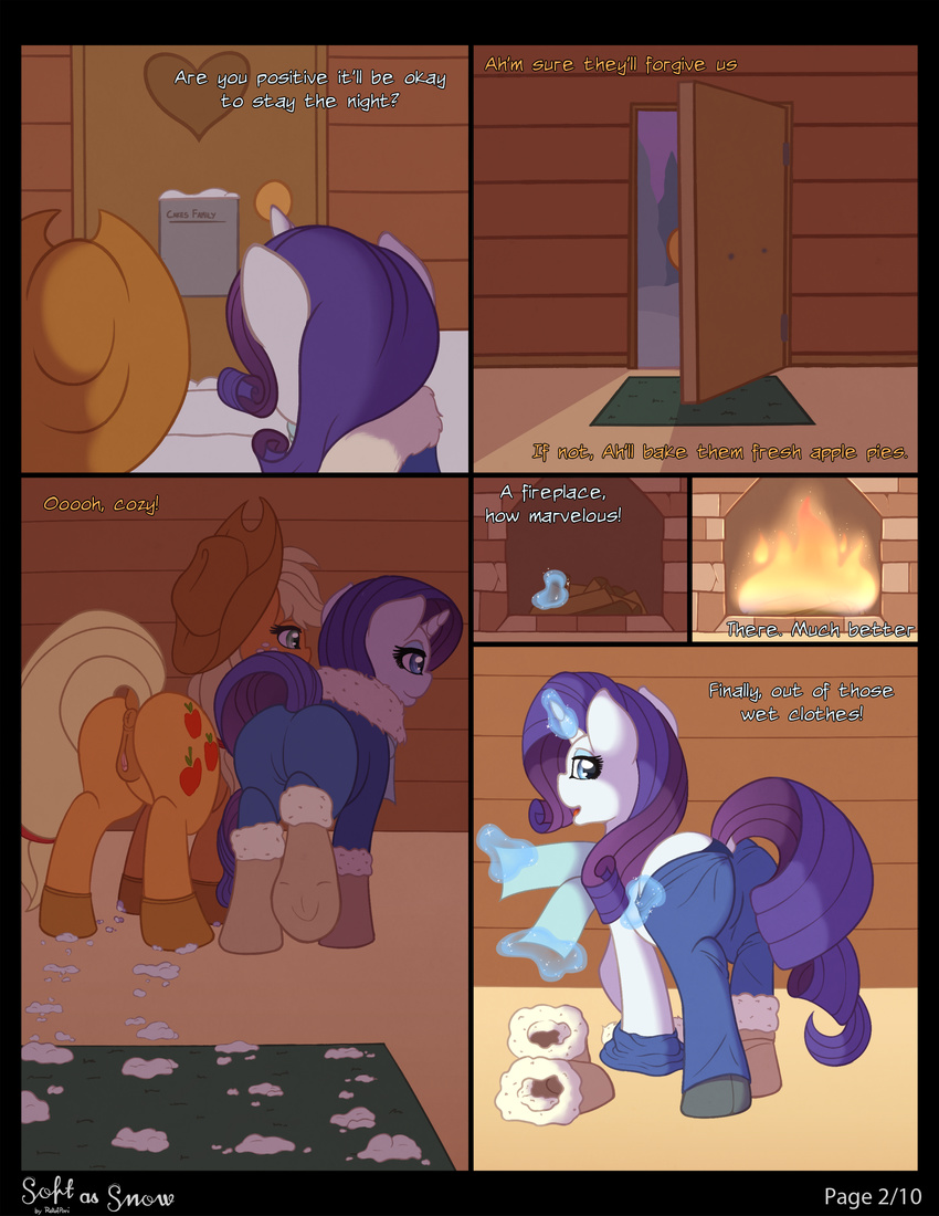 2014 anus applejack_(mlp) butt christmas comic dialogue digital_media_(artwork) duo earth_pony english_text equine female feral friendship_is_magic holidays horn horse mammal my_little_pony pony pussy rarity_(mlp) ratofdrawn text undressing unicorn