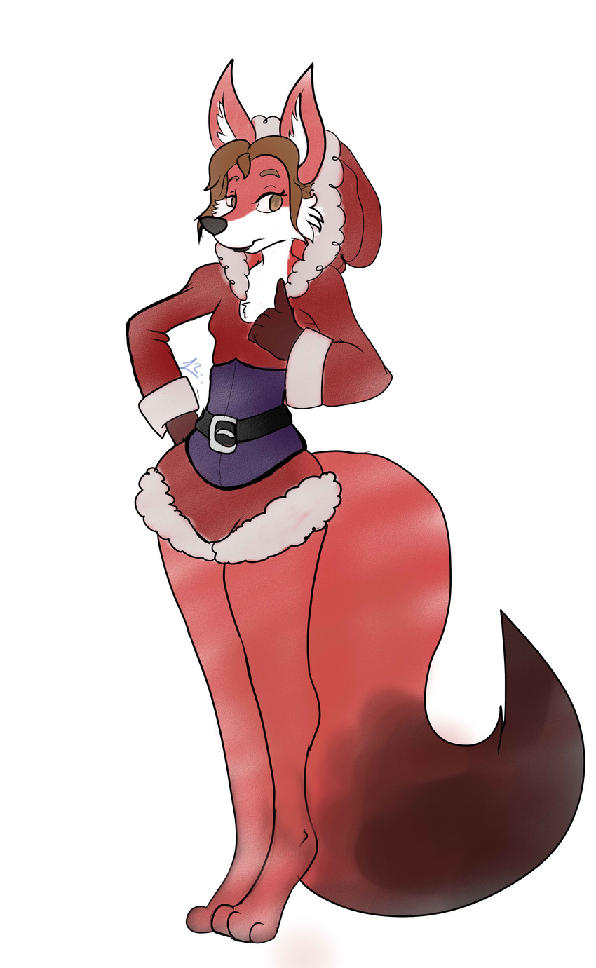 anthro canine christmass clothed clothing corset fox male mammal radicalweegee scarlet_svobodova skirt solo