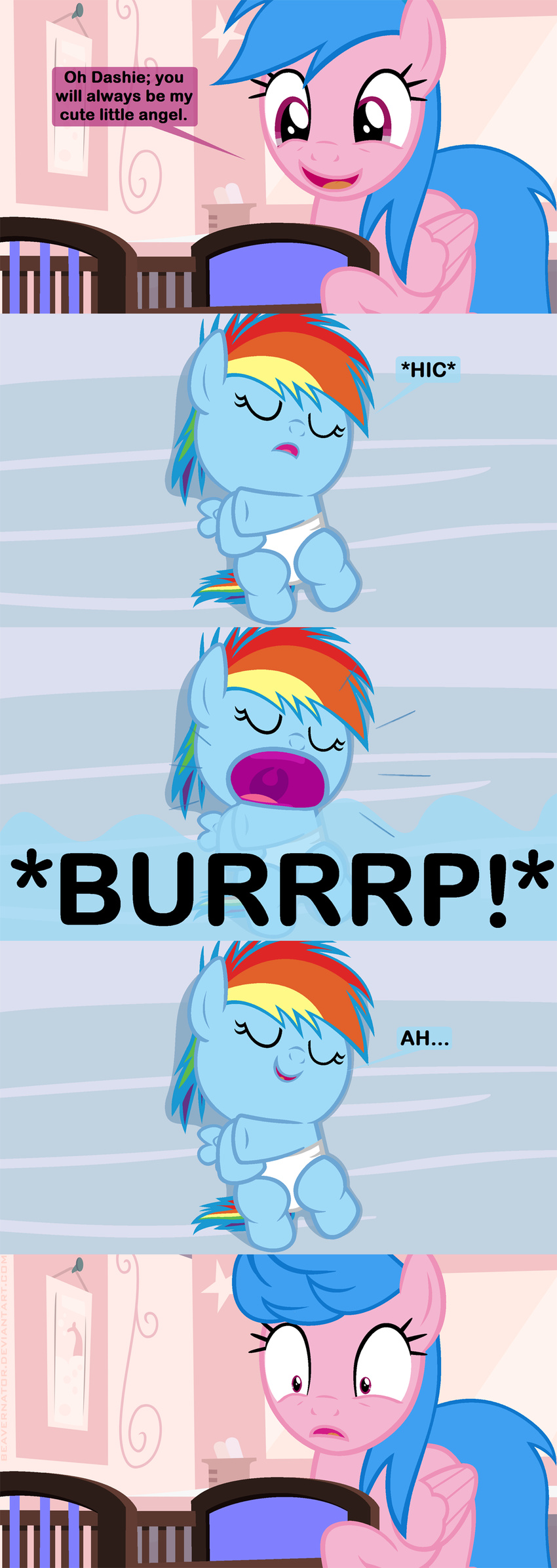 2014 beavernator burping comic crib cute duo english_text equine female feral firefly_(mlp) friendship_is_magic horse mammal mother_and_daughter my_little_pony pegasus rainbow_dash_(mlp) text wings young