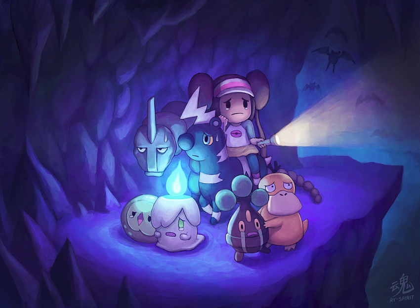 ambiguous_gender blitzle bonsly cave chibi duosion female feral flashlight litwick nintendo onix pok&eacute;mon psyduck rosa_(pok&eacute;mon) ry-spirit sad unknown_character video_games zubat