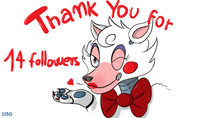 &lt;3 animatronic bow_tie canine devilbluedragon_(artist) female five_nights_at_freddy's_2 fur machine mammal mangle_(fnaf) mechanic mechanical milestone one_eye_closed paws robot solo wink