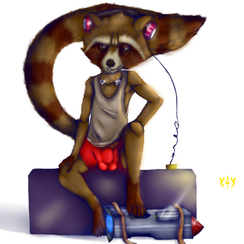 anthro bulge clothing furfit guardians_of_the_galaxy male mammal raccoon rocket_raccoon shorts solo