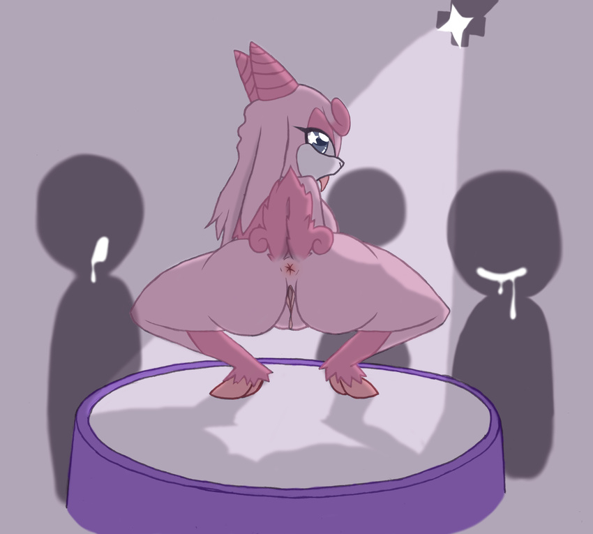 anthro anus big_breasts bit-small breasts butt caprine cotton_candy_(character) crouching drooling fan_character female group hooves horn looking_at_viewer mammal nude open_mouth presenting pussy saliva sega sheep solo_focus sonic_(series) stage strip_club tongue tongue_out wide_hips
