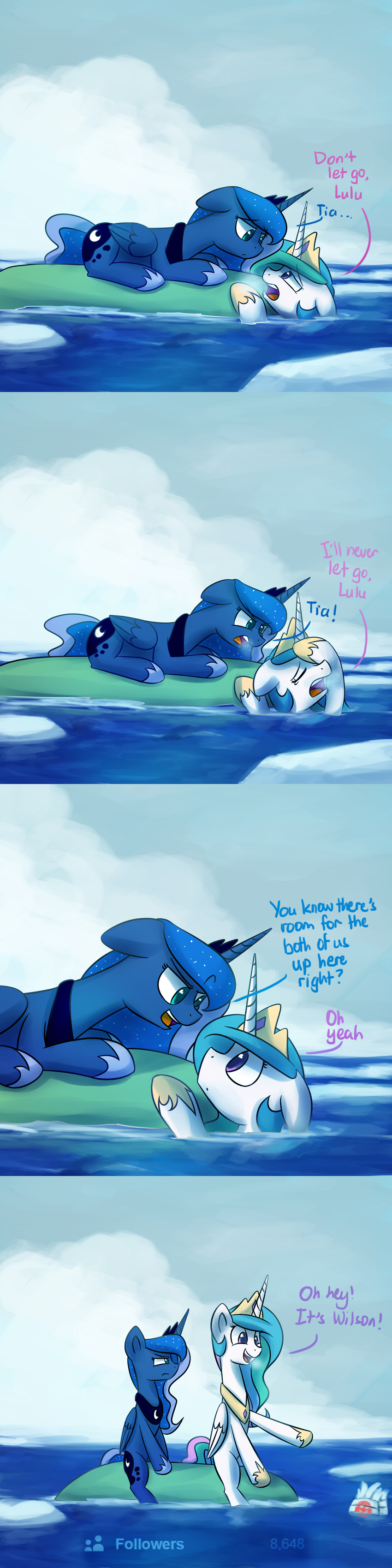 2015 anticularpony blue_hair boat comic duo english_text equine female feral friendship_is_magic hair horn mammal multicolored_hair my_little_pony outside parody princess_celestia_(mlp) princess_luna_(mlp) sea smile text titanic water winged_unicorn wings