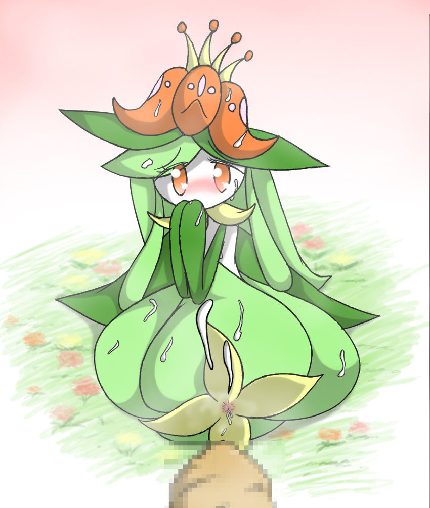 24651 anus blush censored cum disembodied_penis duo eyelashes female flora_fauna flower lilligant looking_at_viewer male nintendo orange_eyes penis plant pok&eacute;mon solo_focus video_games