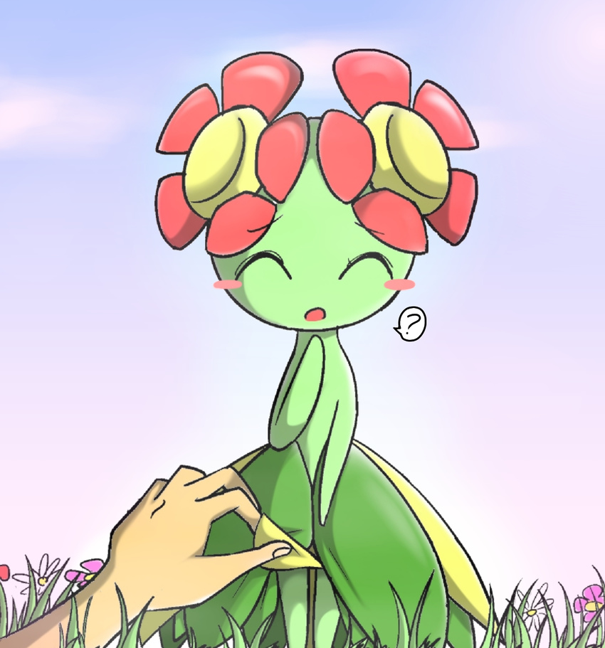 24651 ? ambiguous_gender bellossom blush disembodied_hand duo eyes_closed flora_fauna flower human interspecies mammal nintendo open_mouth outside plant pok&eacute;mon solo_focus video_games