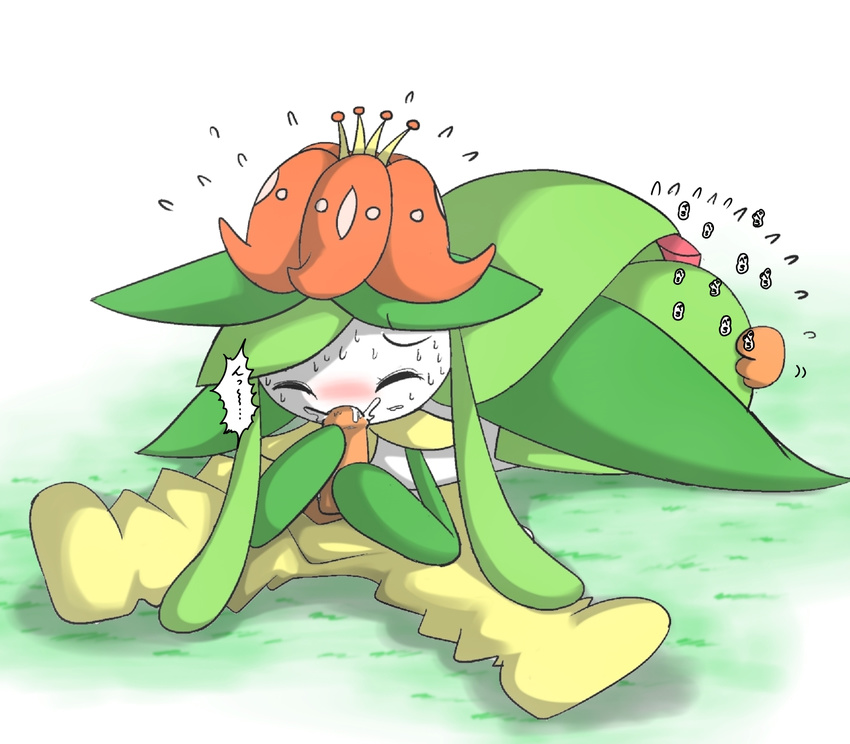 69 24651 ambiguous_gender blush cum duo eyes_closed flower japanese_text lilligant male nintendo on_top oral penis plant pok&eacute;mon scrafty sweat text video_games