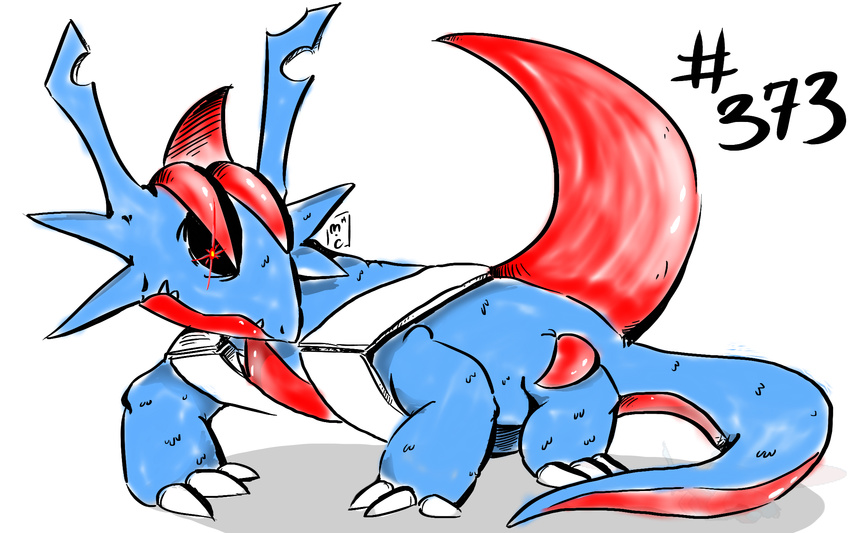 2014 ambiguous_gender claws dragon mega_evolution mega_salamence mortal_chocolate nintendo plain_background pok&eacute;mon red_eyes salamence scalie solo text video_games wings