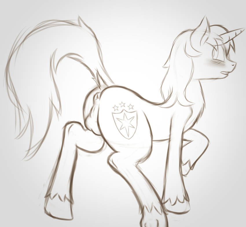 anus backsack balls blush cutie_mark equine friendship_is_magic hair hooves horn looking_back male mammal my_little_pony perineum puffy_anus raised_tail shining_armor_(mlp) sketch smokedpone solo