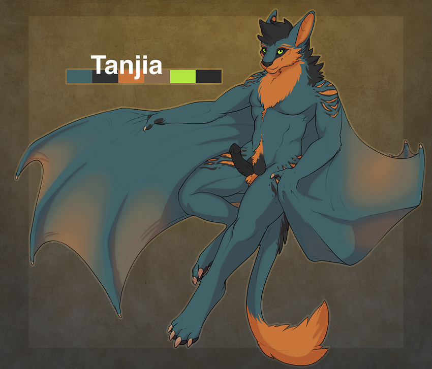 anatomically_correct bat claws digitigrade erection flying_fox male mammal muscles nude penis pubes realistic_wings smile solo stripes tanjia_nightwing tojo_the_thief wings