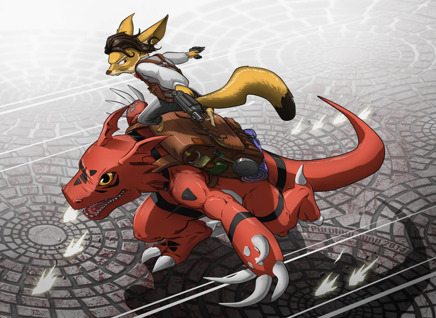 2014 anthro bandai digimon duo guilmon male purpleground02 reptile running scalie smaller_version_at_the_source