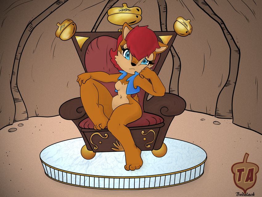 2013 2014 anthro bodalack bored breasts clothing female fur hair sally_acorn sega sitting solo sonic_(series) thick_thighs throne video_games wide_hips
