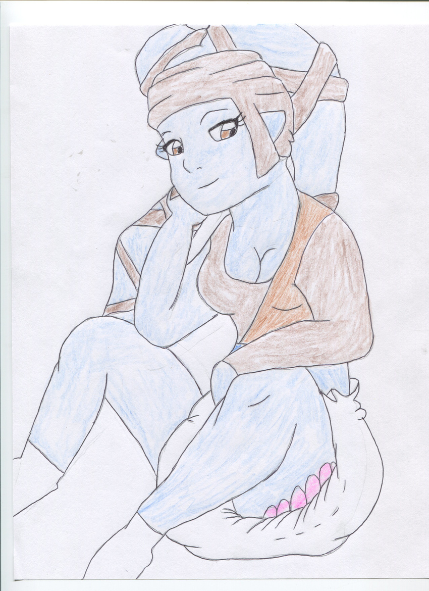 alien blue_skin breasts brown_eyes clothed clothing diaper feces female half-dressed messy_diaper mydlsecretlife scat shirt solo star_wars twi'lek