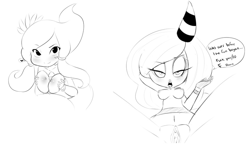 anthro black_and_white blush breasts dialogue female ghost_girl group half-closed_eyes hearlesssoul looking_at_viewer male monochrome nipples open_mouth penis pussy sega sonic_(series) straight titfuck zeena