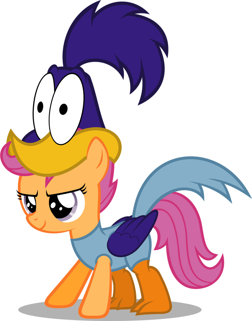 2014 alpha_channel avian bird costume crossover digital_media_(artwork) equine female feral friendship_is_magic horse looney_tunes mammal my_little_pony pegasus roadrunner roadrunner_(looney_tunes) scootaloo_(mlp) warner_brothers wings zacatron94