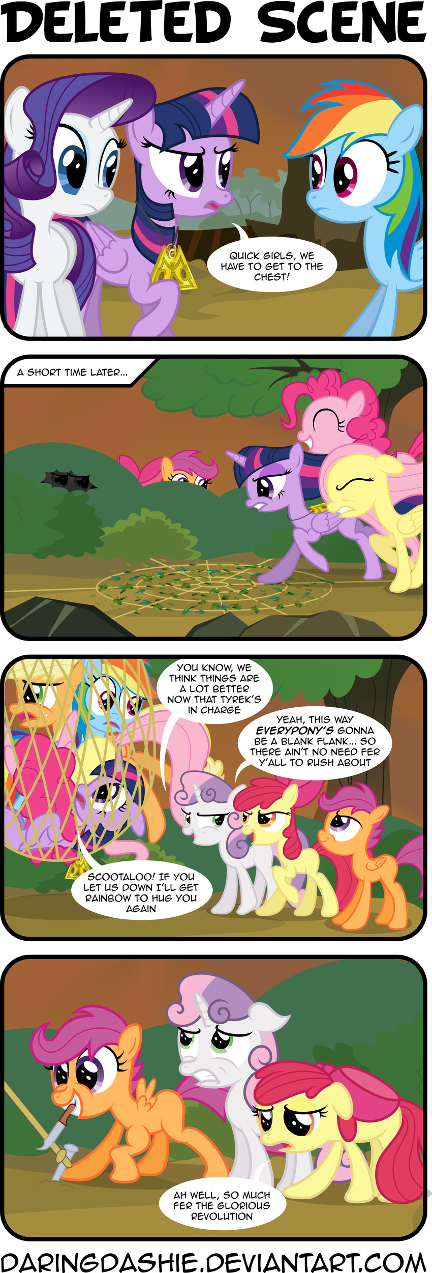 2014 amber_eyes apple_bloom_(mlp) applejack_(mlp) blonde_hair blue_eyes comic daringdashie equine female feral fluttershy_(mlp) friendship_is_magic green_eyes group hair horn horse knife mammal multicolored_hair my_little_pony necklace net pegasus pendant pinkie_pie_(mlp) pony purple_eyes purple_hair rainbow_dash_(mlp) rainbow_hair rarity_(mlp) red_hair scootaloo_(mlp) sweetie_belle_(mlp) trap tree twilight_sparkle_(mlp) two_tone_hair unicorn winged_unicorn wings