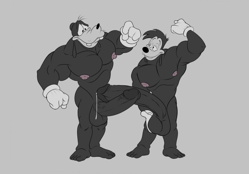 anthro balls big_muscles canine disney dog duo erection father_and_son flexing goofy hyper hyper_penis male male/male mammal max_goof muscles penis tenderule34
