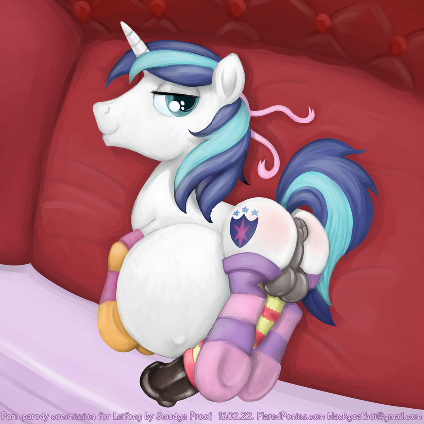anus balls cock_sock friendship_is_magic hyper looking_at_viewer male male_pregnancy my_little_pony penis pregnant ribbons shining_armor_(mlp) smudge_proof socks solo