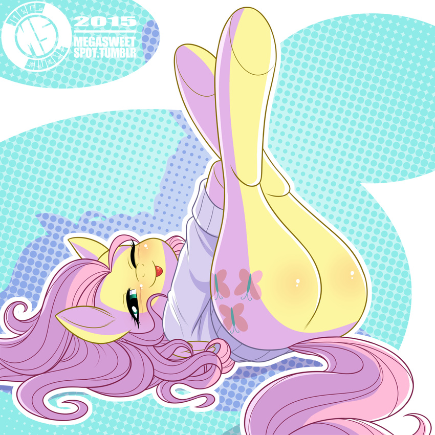 blush clothing cutie_mark equine feral fluttershy_(mlp) friendship_is_magic hair hooves horse legs_up long_hair looking_at_viewer mammal megasweet my_little_pony one_eye_closed pony