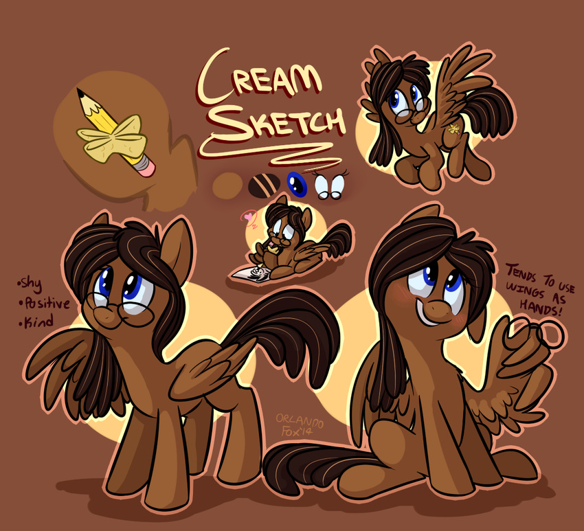 &lt;3 2014 blue_eyes bow brown_fur brown_hair english_text equine eyewear fan_character fur glasses hair horse mammal my_little_pony pegasus pencil pony smile teeth text thedoggygal wings