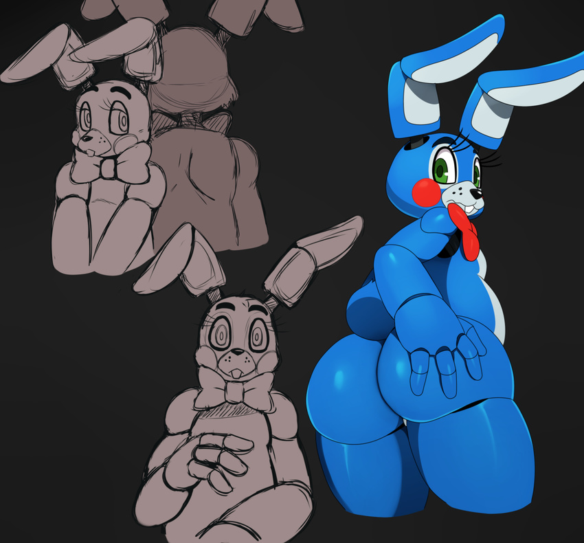 animatronic anthro big_butt bow buckteeth butt chubby cute five_nights_at_freddy's five_nights_at_freddy's_2 hand_on_butt lagomorph long_ears looking-back looking_at_viewer machine male mammal mechanical nude presenting presenting_hindquarters rabbit robot rosy_cheeks solo sssonic2 standing toy_bonnie_(fnaf) video_games