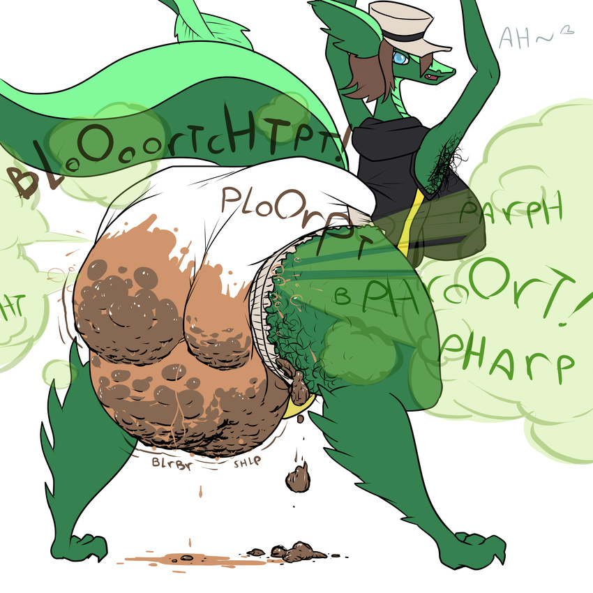 anthro armpits body_hair breasts diaper dragon fart feces female mike_(character) scat