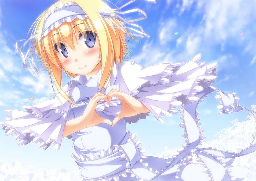 alice_margatroid alternate_color anni_minto ascot blonde_hair blue_eyes blush capelet hairband heart heart_hands solo touhou