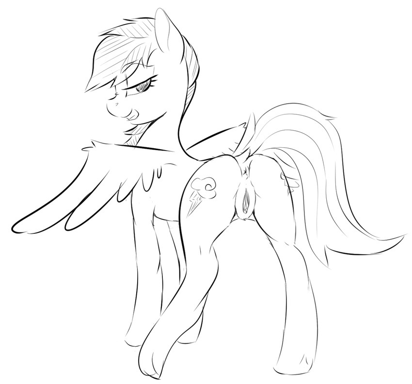 2015 butt cutie_mark equine female friendship_is_magic horse lewdhorses looking_back mammal my_little_pony nude pegasus presenting presenting_hindquarters pussy rainbow_dash_(mlp) raised_tail sketch smile solo wings