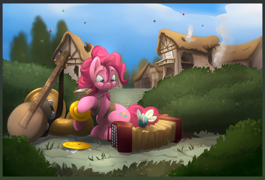 2015 accordion banjo earth_pony equine female feral friendship_is_magic harmonica horse mammal musical_instrument my_little_pony noben parasprite_(mlp) pinkie_pie_(mlp) pony tambourine tamge